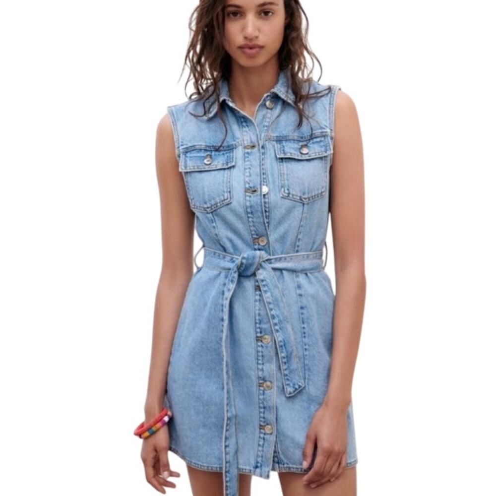 Zara Light Blue Denim Mini Shirt Dress